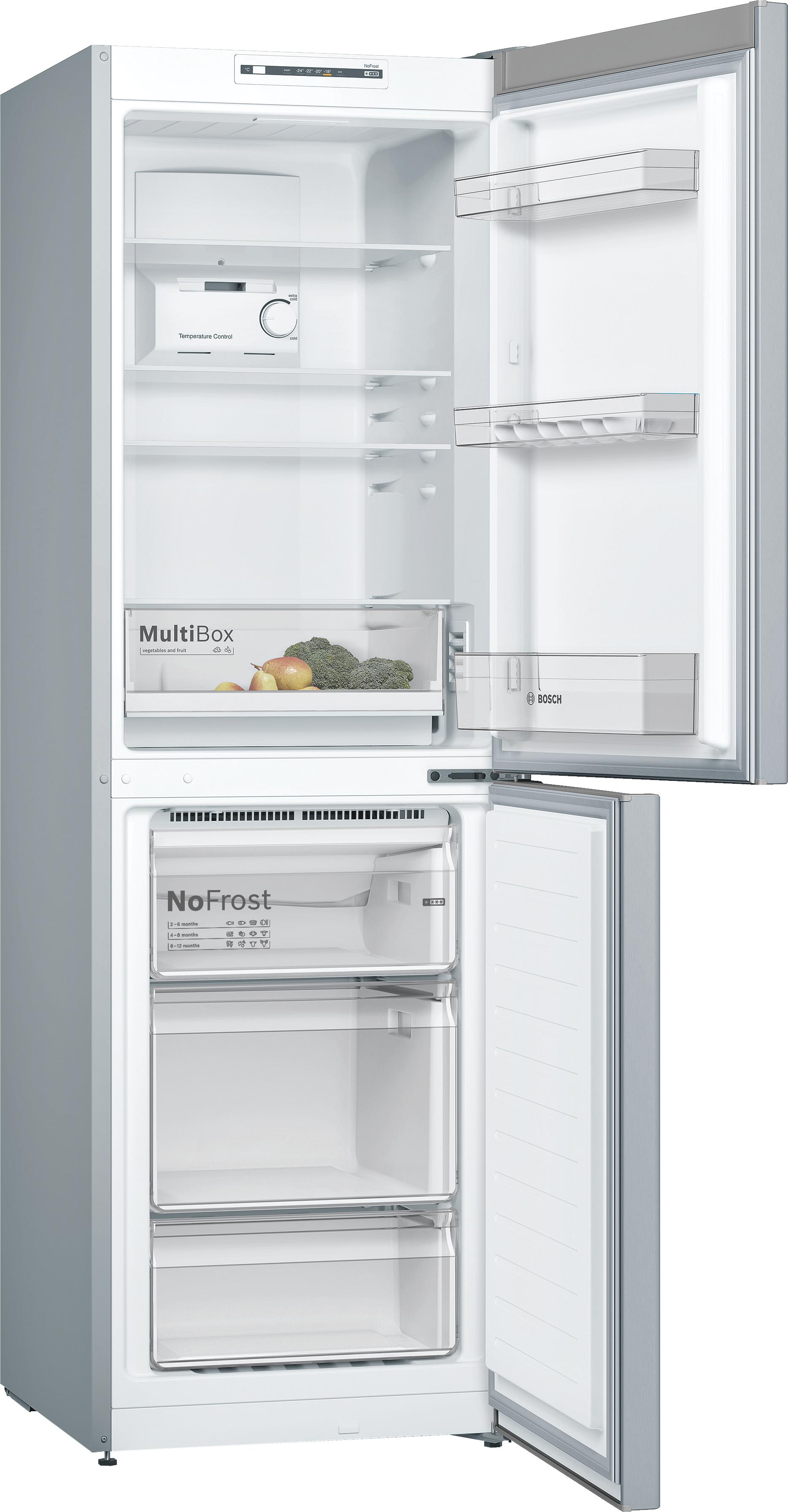 Refurbished Bosch Serie 2 KGN34NL3AG Fridge Freezer 186CM Silver (Inox) - Freestanding
