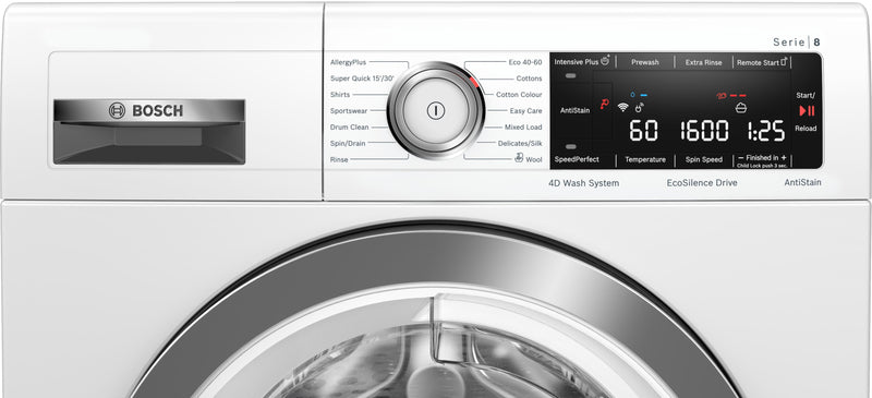 Refurbished Bosch Serie 8 WAX32MH9GB Washing Machine 9KG 1600 Spin White - Freestanding